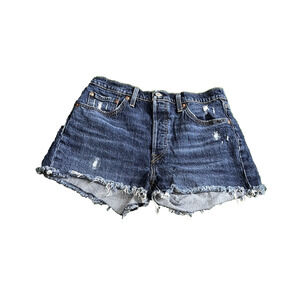 Levis 501 Jeans Shorts Blue Denim Distressed Premium Cut Off 29 3"